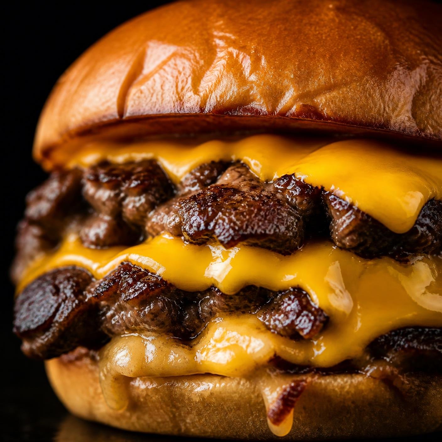 Double smashed cheeseburger with dripping molten cheese